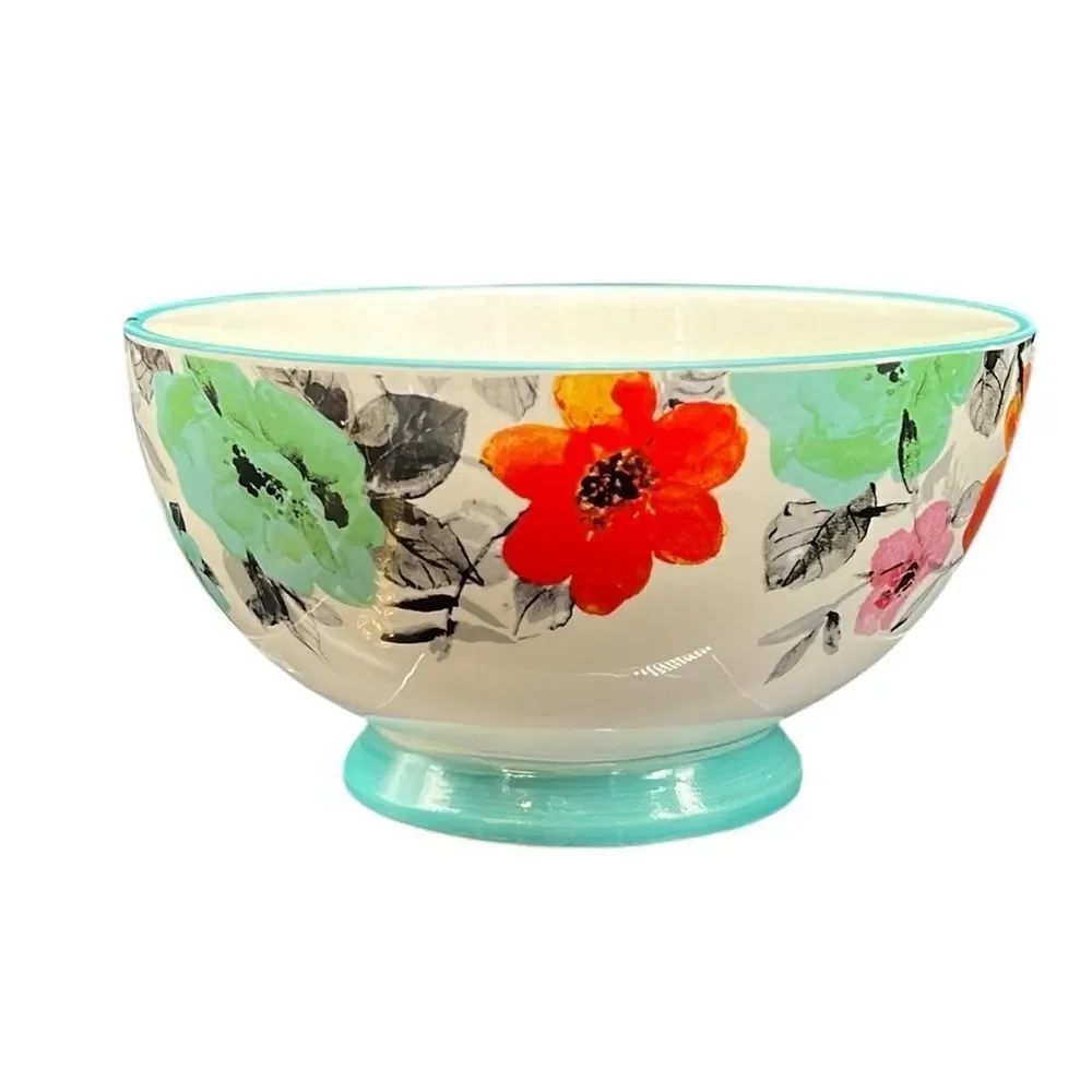 The Pioneer Woman Flea Market Floral Bowl Ceramic Pedestal Cereal Fruit